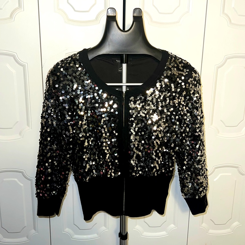 NWT-Black House White Market Cropped Black and Silver Sequin Sweater